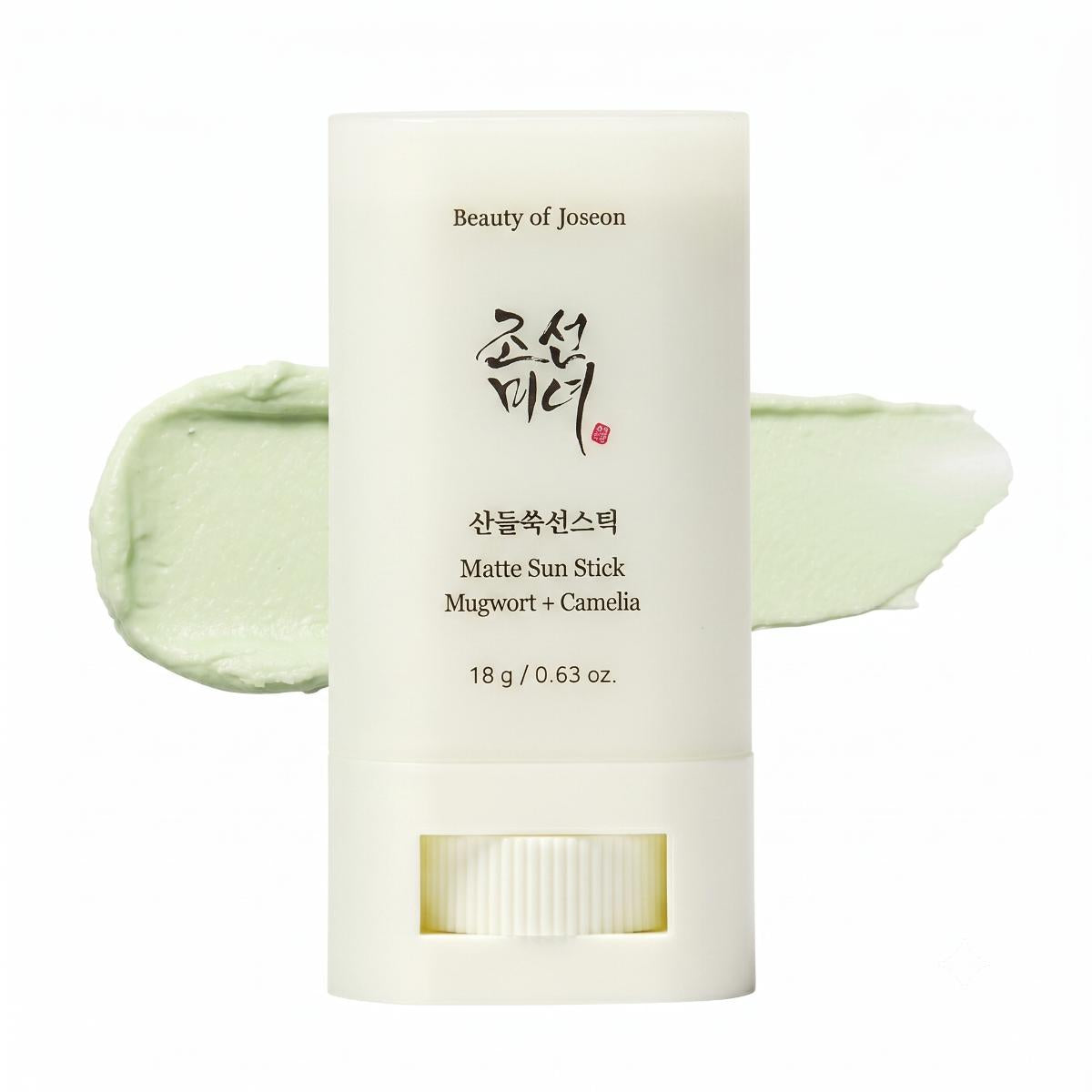 Beauty of Joseon Matte Sun Stick Mugwort + Camellia 18g – White sun stick with mugwort and camellia for matte SPF protection and skin soothing

