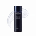 IOPE Men Bio Conditioning Essence 145ml – BIO-REDOX Alpha Technology, Revitalizing and Brightening men's essence, dark navy bottle with gel texture swatch on white background
