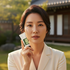 COSRX Aloe Soothing Sun Cream SPF50+ PA+++ 50ml – Korean model holding sun cream tube at traditional hanok for SPF50+ UV protection and aloe soothing skincare
