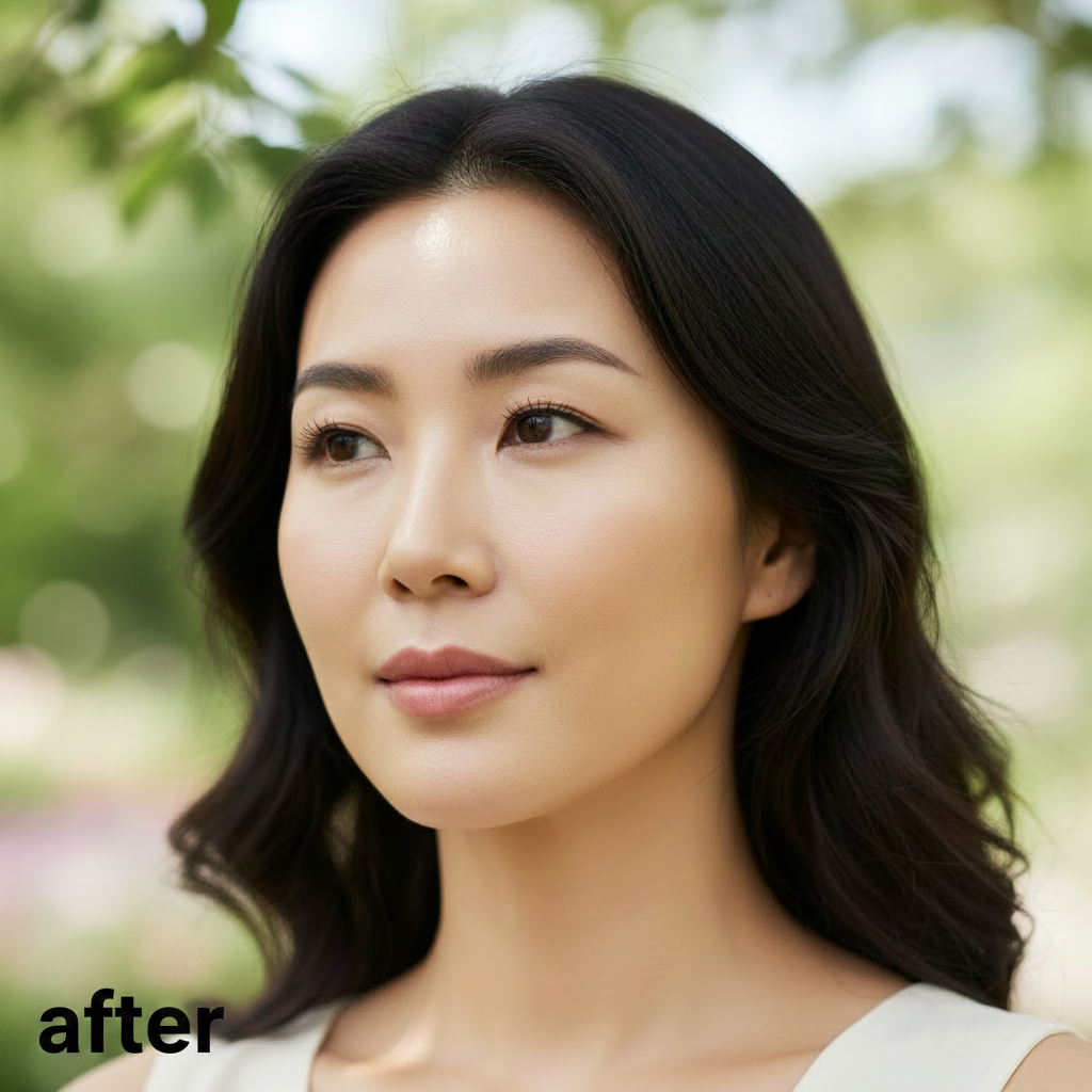 COSRX Aloe Soothing Sun Cream SPF50+ PA+++ 50ml – Korean model AFTER with radiant sun-protected dewy skin outdoors after aloe soothing sun cream
