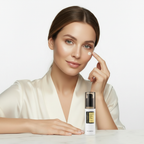 COSRX Advanced Snail Peptide Eye Cream 25ml – Western model sitting at vanity applying eye cream BEFORE treatment for dark circles and puffiness
