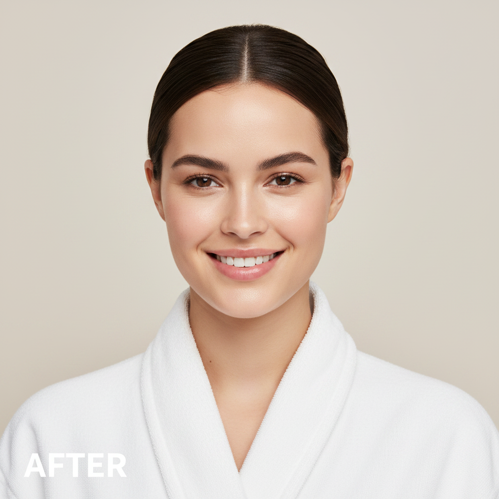 Western female model after using COSRX Low pH Good Morning Gel Cleanser - fresh, balanced and radiant skin with a healthy natural glow, Korean skincare result
