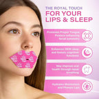 Woman wearing Queen Tape Royal Plump Edition pink lip-shaped mouth tape — promotes nasal breathing, REM sleep, oral health, lip hydration — Glow Ritual

