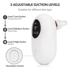 3 Adjustable Suction Levels - Low for Dry Skin, Medium for Neutral Skin, High for Oily Skin with One Button Control
