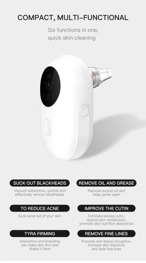 Compact Multi-Functional Pore Vacuum - 6 Skin Benefits Including Blackhead Removal, Acne Reduction and Firming
