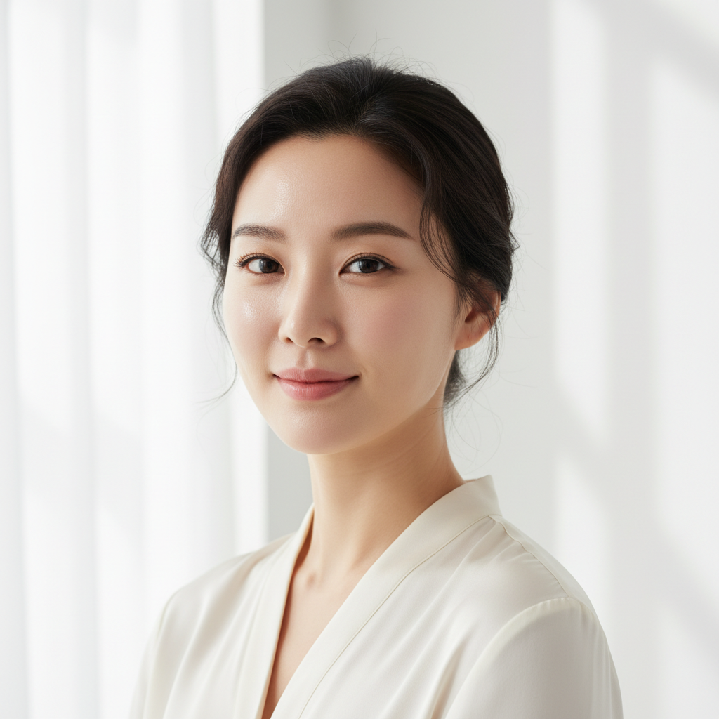 Beauty of Joseon Dynasty Cream – Asian woman with luminous glass skin and radiant complexion after Ginseng Rice Bran moisturizer
