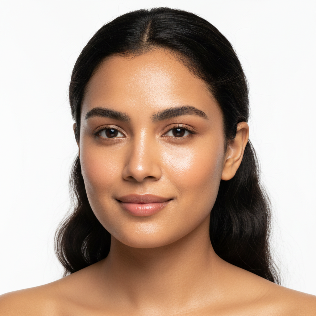 Beauty of Joseon Dynasty Cream – Indian woman with smooth plump luminous skin, hydrated complexion after Korean moisturizer
