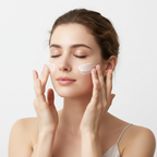 Beauty of Joseon Dynasty Cream – Western woman applying cream to face with fingertips, Ginseng moisturizer Korean skincare routine

