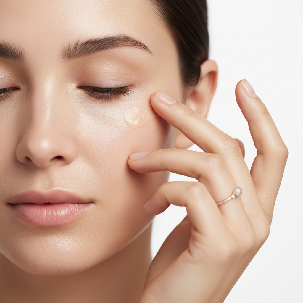 Beauty of Joseon Revive Eye Serum – Western woman patting eye serum under eye area with fingertips, premium Korean skincare routine
