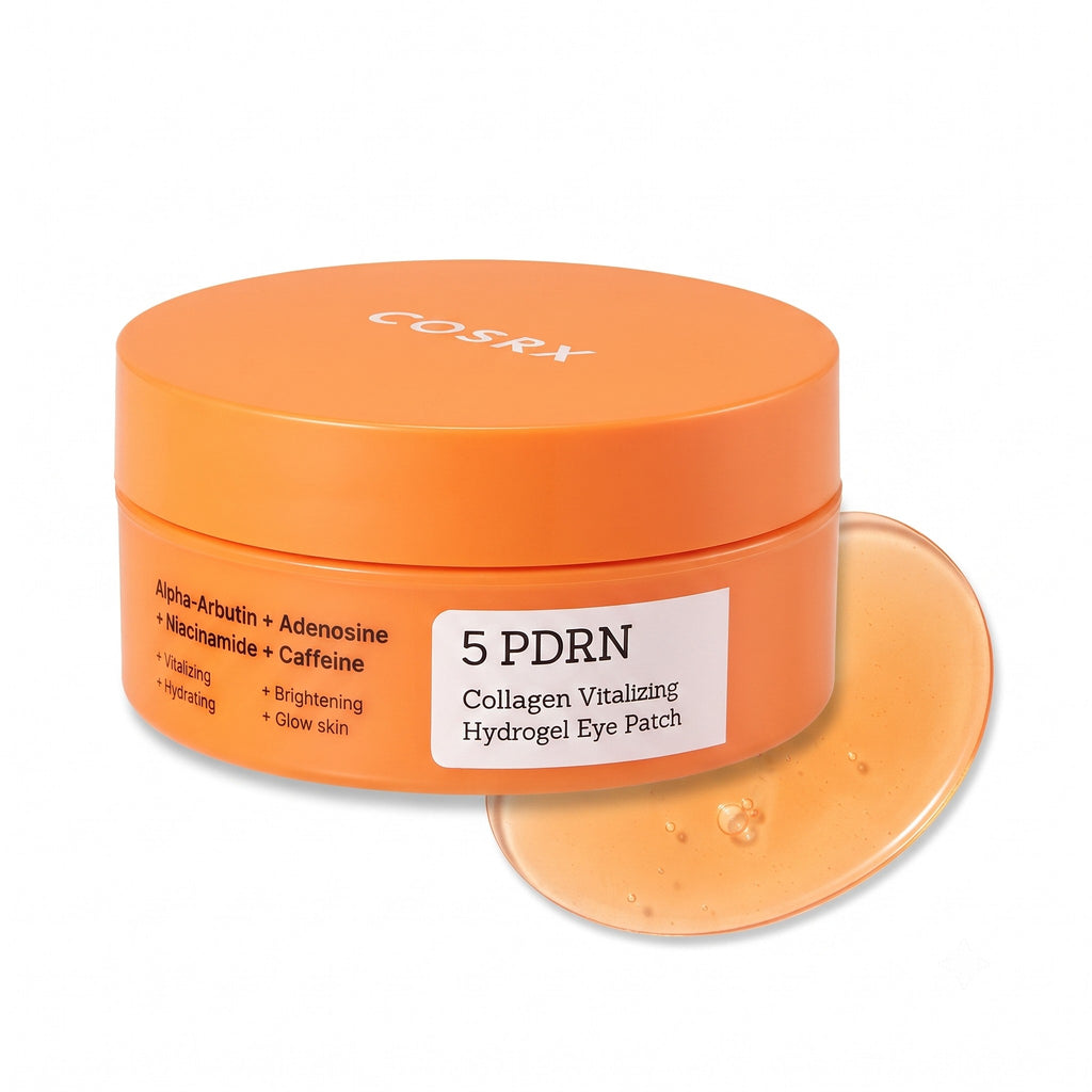 COSRX 5 PDRN Collagen Vitalizing Hydrogel Eye Patch 60 Patches – Orange jar with PDRN collagen eye patches for dark circles and puffiness
