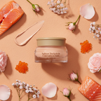 SKINFOOD Salmon Dark Circle Concealer Cream with fresh salmon and salmon roe nourishing ingredients flat lay
