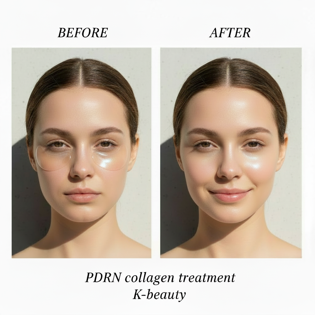 COSRX Advanced Snail Hydrogel Eye Patch 60 Patches – Western model BEFORE and AFTER showing dark circle reduction and under-eye brightening results after snail hydrogel eye patch



