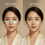 COSRX Advanced Snail Hydrogel Eye Patch 60 Patches – Korean model BEFORE and AFTER showing de-puffing and brightening transformation after snail hydrogel eye patch treatment



