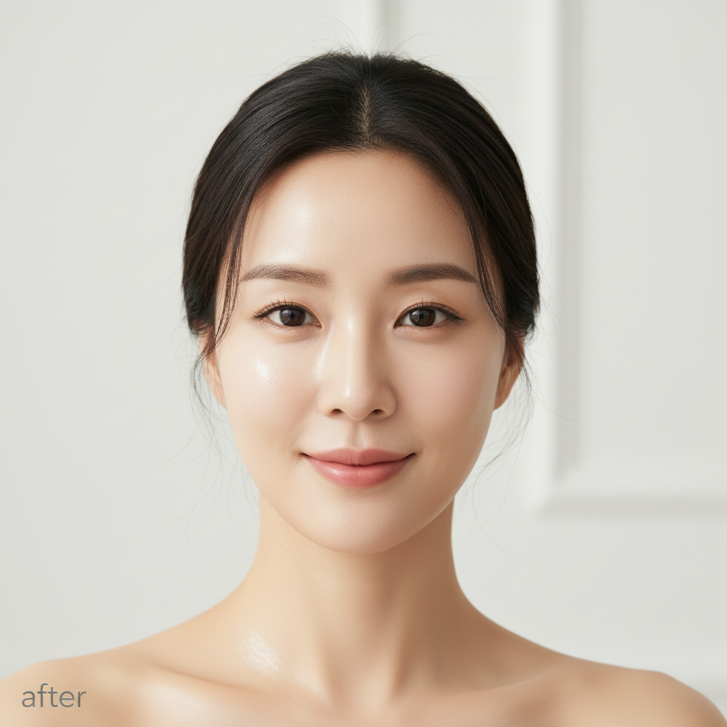 COSRX Advanced Snail Radiance Dual Essence 80ml – Korean model AFTER with luminous glass skin after snail radiance essence routine
