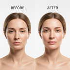 MEDICUBE Mini Booster Pro Before After – Western model showing skin lifting and firming results after EMS microcurrent treatment
