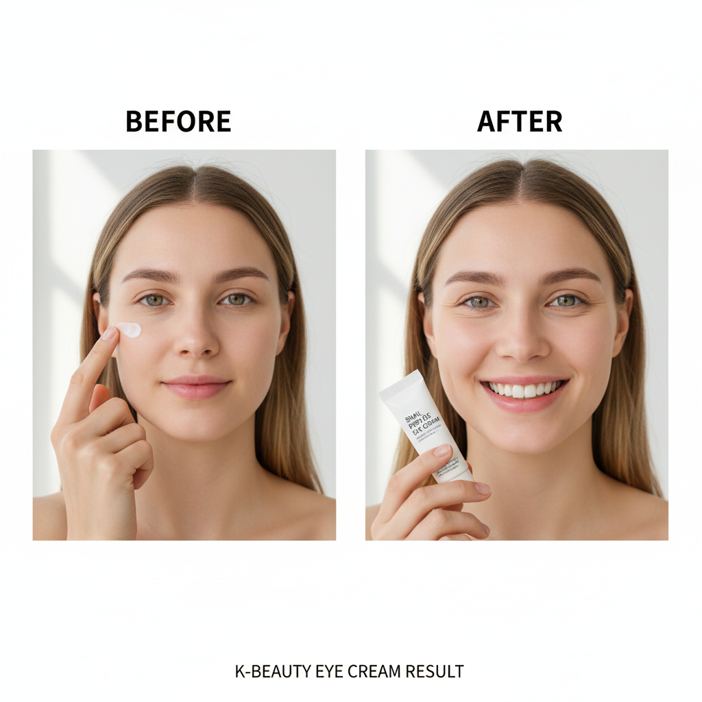 COSRX Advanced Snail Peptide Eye Cream 25ml – Western model BEFORE and AFTER showing eye area transformation with reduced puffiness and brighter complexion
eyes