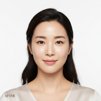 COSRX Peptide Collagen Lifting Glow Hydrogel Mask AFTER – Korean model with lifted firm glowing skin after peptide collagen hydrogel mask

