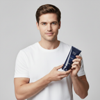 Western male model holding IOPE Men Perfect All In One Cleanser 125ml tube front view
