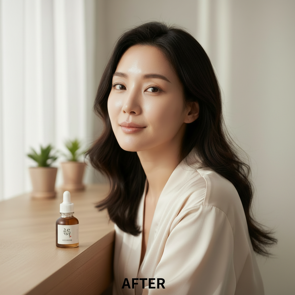 Korean woman in her 30s – AFTER using Beauty of Joseon Revive Serum, visibly firmer brighter skin

