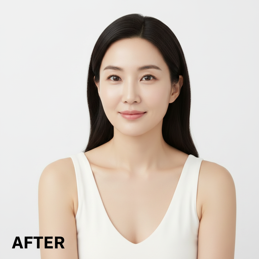 Korean woman – AFTER using IOPE Expert Retinol Super Bounce Serum, radiant plump youthful glass skin
