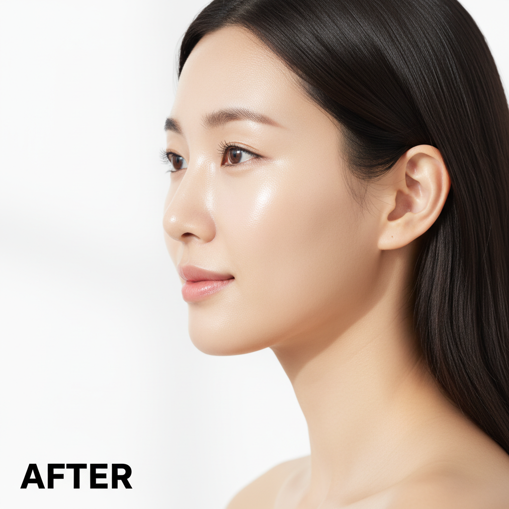 COSRX Airy-Light Invisible Sun Stick SPF50+ PA++++ 19g – Korean model AFTER with luminous even skin tone after airy invisible sun stick SPF50+ PA++++ routine
