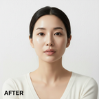 Anua Zero-Cast Moisturizing Finish Sunscreen 50ml – Korean model AFTER with clear dewy glowing skin and no white cast after moisturizing sunscreen application
