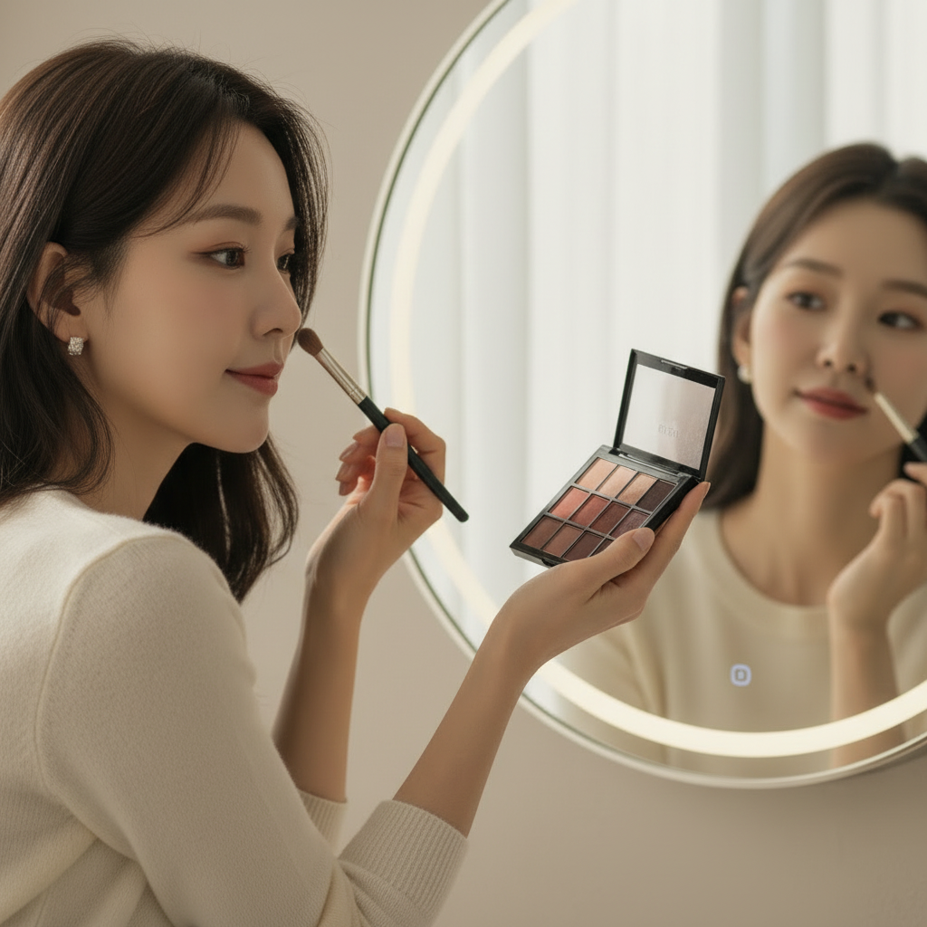 Rom&nd Better Than Palette – Korean model close-up applying eyeshadow
