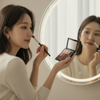 Rom&nd Better Than Palette – Korean model close-up applying eyeshadow
