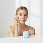 LANEIGE Water Bank Blue Hyaluronic Eye Cream 25ml – Western model applying hyaluronic eye cream under eye for deep hydration, de-puffing, and bright refreshed eyes
