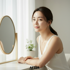 LANEIGE Radian-C Sun Cream SPF50+ PA++++ 50ml – Korean model AFTER with dewy plump luminous skin after LANEIGE Radian-C Vitamin C brightening sun cream routine
