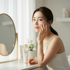 LANEIGE Radian-C Sun Cream SPF50+ PA++++ 50ml – Korean model blending Radian-C sun cream at vanity for hydrating SPF50+ Vitamin C brightening daily sun protection
