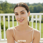 LANEIGE Water Bank Blue Tone-up Sunscreen 50ml – Western model AFTER with radiant glowing even skin tone after Water Bank blue tone-up sunscreen outdoor routine
