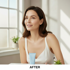 LANEIGE Water Bank Blue Tone-up Sunscreen 50ml – Western model AFTER with luminous smooth complexion after LANEIGE Water Bank blue tone-up sunscreen routine
