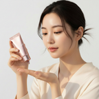 MEDICUBE Collagen Framing Sun Cream 50ml – Korean model BEFORE applying collagen framing sun cream for anti-aging UV protection and skin elasticity boost
