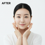 Korean model after using Medicube Hyaluronic Multi Peptide Serum showing glowing hydrated plump skin frontal face shot
