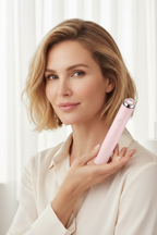 MEDICUBE Mini Booster Pro Before After – Western model showing skin lifting and firming results after EMS microcurrent treatment

