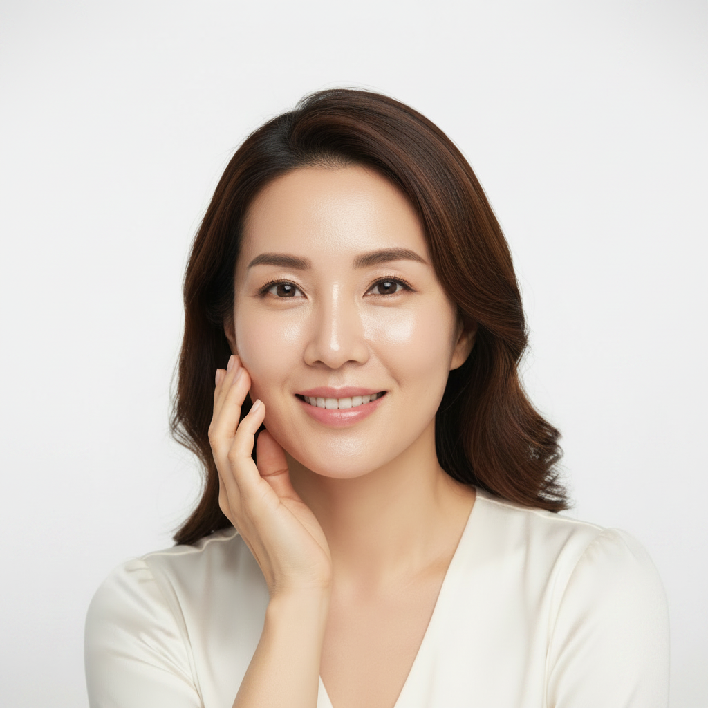 Round Lab Camellia Deep Collagen V-Lifting Gel Mask – Korean model AFTER radiant glowing V-line skin
