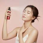 Korean model spraying TIRTIR Mask Fit Make-up Fixer fine mist – refreshing makeup setting spray
