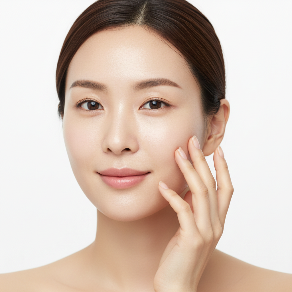 VT PDRN Daily Mask 30 Sheets – Asian woman with luminous glass skin after VT PDRN daily mask, radiant and hydrated complexion

