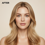 Western woman – AFTER using Biodance Collagen Peptide Jelly Serum Mist, luminous dewy glass skin
