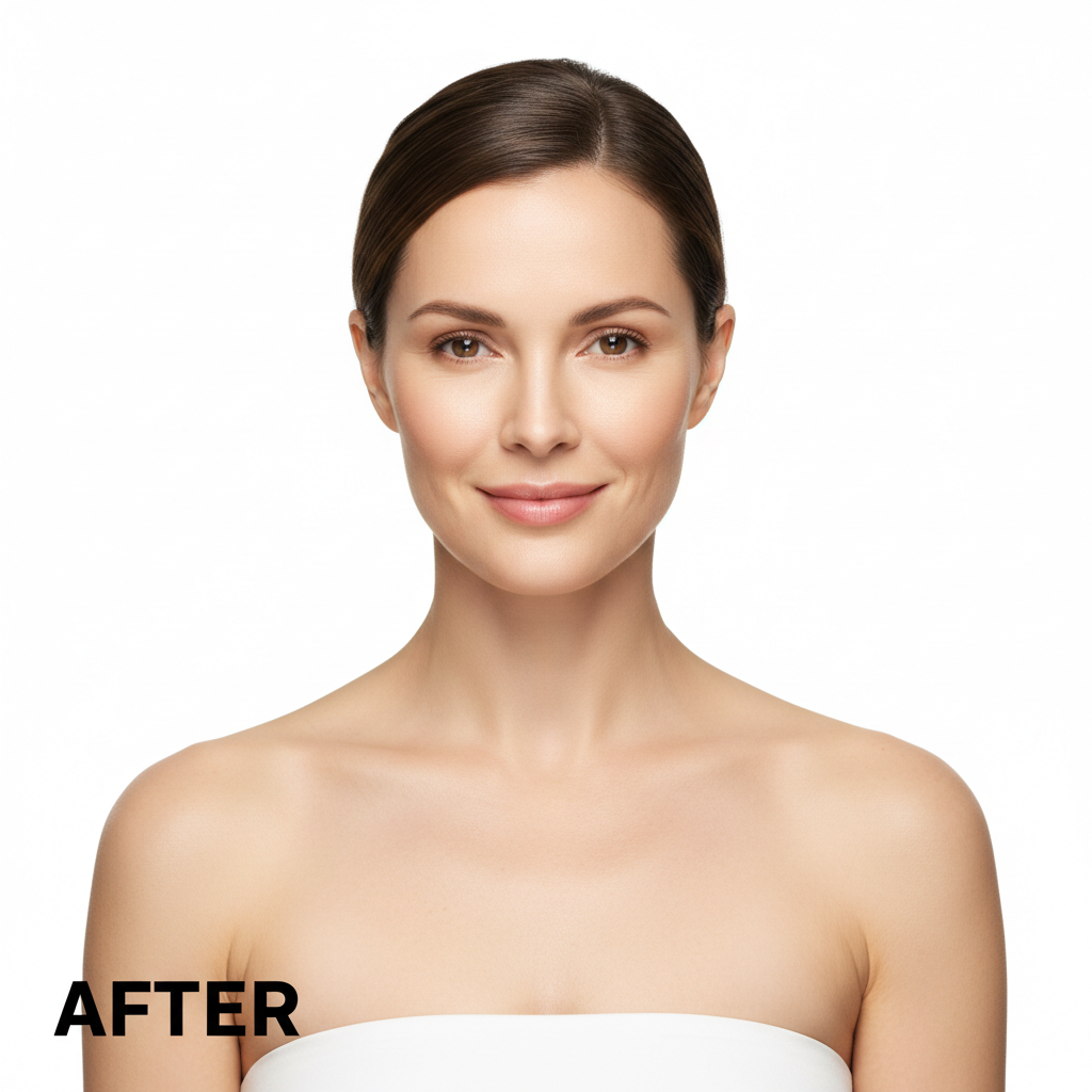 Western woman – AFTER using IOPE Expert Retinol Super Bounce Serum, smooth firm luminous youthful skin
