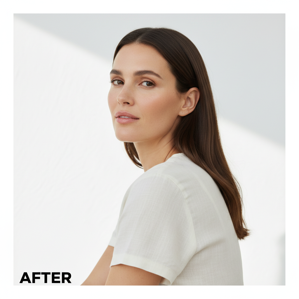 COSRX Airy-Light Invisible Sun Stick SPF50+ PA++++ 19g – Western model AFTER with clear smooth dewy skin after invisible sun stick SPF50+ application

