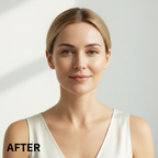MEDICUBE Collagen Framing Sun Cream 50ml – Western model AFTER with visibly firmer glowing radiant skin after collagen SPF sun cream routine
