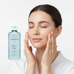 Western woman patting BRINGGREEN Bamboo Hyalu Hydrating Toner onto face, K-beauty skincare routine
