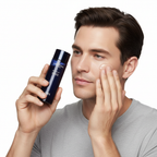Caucasian male model applying IOPE Men Bio Conditioning Essence, lightweight hydrating essence for men, premium Korean skincare routine
