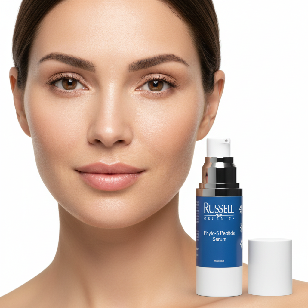 Western woman with visibly lifted and radiant skin after using Phyto-5 Peptide Serum, premium anti-aging skincare — Glow Ritual
