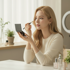 Rom&nd Better Than Palette – western model applying eyeshadow at vanity

